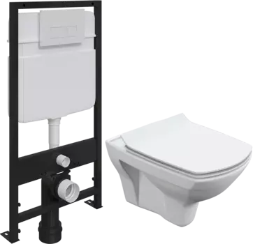 Комплект Унитаз подвесной Cersanit Carina XL Clean On DPL EO slim безободковый, с микролифтом + Система инсталляции для унитазов EWRIKA ProLT 0026-2020 + Кнопка смыва EWRIKA 0042 белая