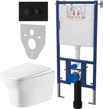 Комплект Унитаз подвесной Cerutti Spa Ami Aria 8780 безободковый, с микролифтом + Система инсталляции для унитазов DIWO 4501 + Кнопка смыва DIWO 7313 черная матовая