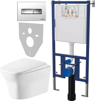 Комплект Унитаз подвесной Cerutti Spa Ami Aria 8780 безободковый, с микролифтом + Система инсталляции для унитазов DIWO 4501 + Кнопка смыва DIWO 7322 хром