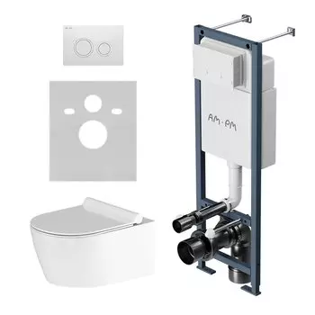 Комплект Унитаз подвесной Damixa Jupiter DX77C1700SC безободковый, с микролифтом + Инсталляция AM.PM ErgoFit I012711.0101 с кнопкой ErgoFit L белый глянец