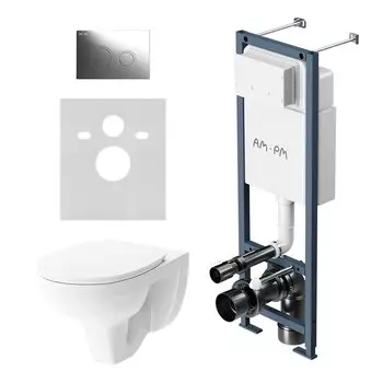 Комплект Унитаз подвесной Damixa Jupiter DX77C1738SC с микролифтом + Инсталляция AM.PM ErgoFit I012711.0151 с кнопкой ErgoFit L хром глянец