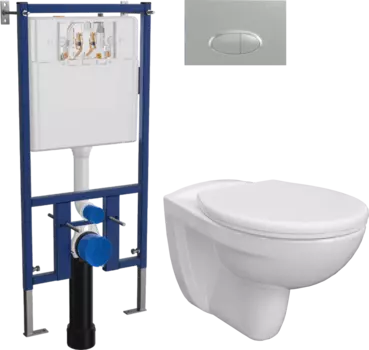 Комплект Унитаз подвесной DIWO Анапа безободковый + Крышка 803-003-709 термопласт, с микролифтом + Инсталляция EWRIKA ProLT 0026-2020 + Кнопка 0050 хром матовый