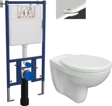 Комплект Унитаз подвесной DIWO Анапа безободковый + Крышка 803-003-709 термопласт, с микролифтом + Инсталляция EWRIKA ProLT 0026-2020 + Кнопка 0051 хром