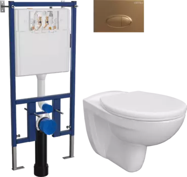 Комплект Унитаз подвесной DIWO Анапа безободковый + Крышка 803-003-709 термопласт, с микролифтом + Инсталляция EWRIKA ProLT 0026-2020 + Кнопка 0053 золото матовое