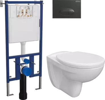 Комплект Унитаз подвесной DIWO Анапа безободковый + Крышка 803-003-709 термопласт, с микролифтом + Инсталляция EWRIKA ProLT 0026-2020 + Кнопка 0054 черная матовая
