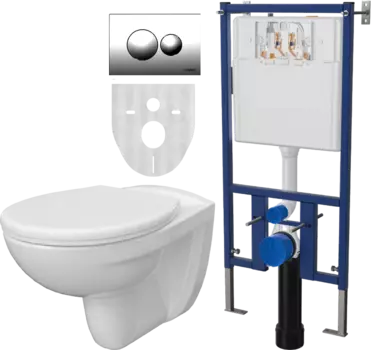 Комплект Унитаз подвесной DIWO Анапа безободковый + Система инсталляции для унитазов DIWO 4501 с кнопкой смыва 7312 хром