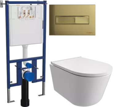 Комплект Унитаз подвесной DIWO Архангельск 0800 + Инсталляция 4501 + Кнопка 7325 золотая