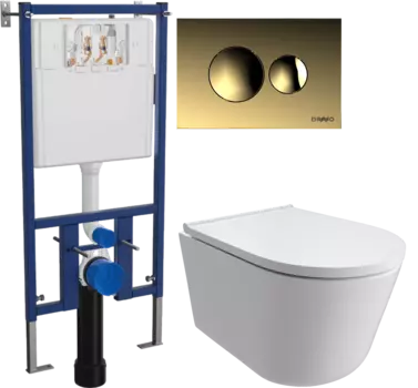 Комплект Унитаз подвесной DIWO Архангельск 0800 + Инсталляция 4501 + Кнопка 7315 золотая