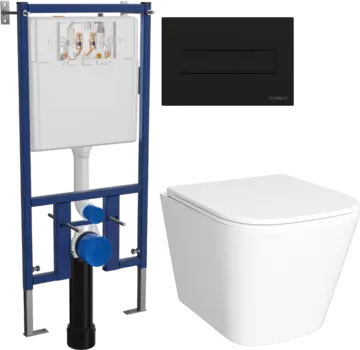 Комплект Унитаз подвесной DIWO Смоленск 5412 + Инсталляция 4501 + Кнопка 7323 черная матовая