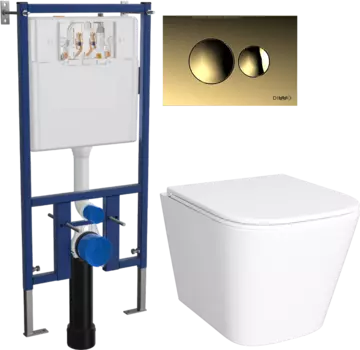 Комплект Унитаз подвесной DIWO Смоленск 5412 + Инсталляция 4501 + Кнопка 7315 золотая