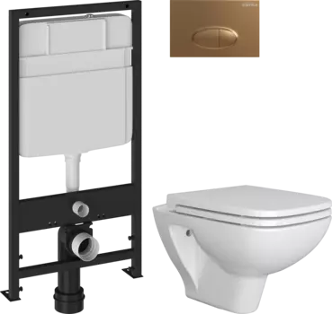 Комплект Унитаз подвесной DIWO Сочи 7508N003-0079 безободковый + Крышка Yakut 0344 быстросъемное, с микролифтом + Инсталляция EWRIKA ProLT 0026-2020 + Кнопка 0053 золото матовое