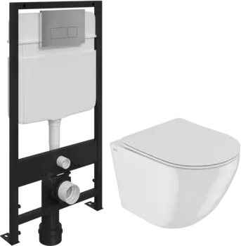 Комплект Унитаз подвесной IDDIS Blanco BLARDSEi25 безободковый, с микролифтом + Система инсталляции для унитазов EWRIKA ProLT 0026-2020 + Кнопка смыва EWRIKA 0041 хром