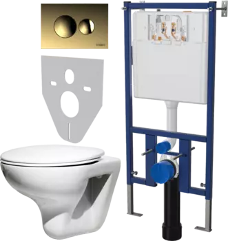 Комплект Унитаз подвесной Roca Mateo 346200000 с микролифтом + Система инсталляции для унитазов DIWO 4501 + Кнопка смыва DIWO 7315 золотая