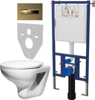 Комплект Унитаз подвесной Roca Mateo 346200000 с микролифтом + Система инсталляции для унитазов DIWO 4501 + Кнопка смыва DIWO 7325 золотая