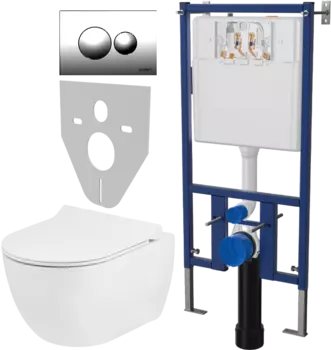 Комплект Унитаз подвесной Seramiksan Hill A031161H безободковый, с микролифтом + Система инсталляции для унитазов DIWO 4501 + Кнопка смыва DIWO 7312 хром