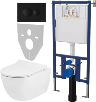Комплект Унитаз подвесной Seramiksan Hill A031161H безободковый, с микролифтом + Система инсталляции для унитазов DIWO 4501 + Кнопка смыва DIWO 7313 черная матовая