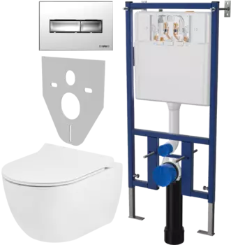Комплект Унитаз подвесной Seramiksan Hill A031161H безободковый, с микролифтом + Система инсталляции для унитазов DIWO 4501 + Кнопка смыва DIWO 7322 хром