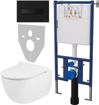 Комплект Унитаз подвесной Seramiksan Hill A031161H безободковый, с микролифтом + Система инсталляции для унитазов DIWO 4501 + Кнопка смыва DIWO 7323 черная матовая