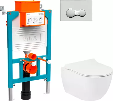 Комплект Унитаз подвесной Seramiksan Hill A031161H с микролифтом + Система инсталляции для унитазов VitrA 800-2017 с кнопкой смыва, хром