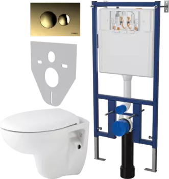 Комплект Унитаз подвесной Seramiksan Natura A051041H + Система инсталляции для унитазов DIWO 4501 + Кнопка смыва DIWO 7315 золотая