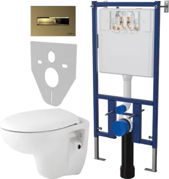 Комплект Унитаз подвесной Seramiksan Natura A051041H + Система инсталляции для унитазов DIWO 4501 + Кнопка смыва DIWO 7325 золотая
