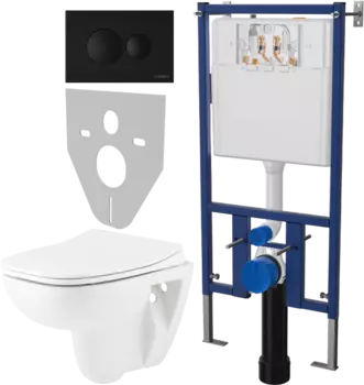 Комплект Унитаз подвесной Seramiksan Petite A101002H с микролифтом + Система инсталляции для унитазов DIWO 4501 + Кнопка смыва DIWO 7313 черная матовая