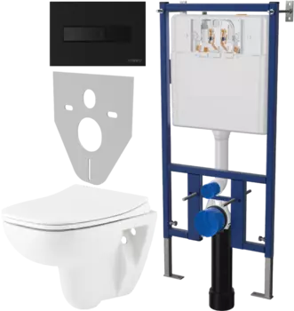 Комплект Унитаз подвесной Seramiksan Petite A101002H с микролифтом + Система инсталляции для унитазов DIWO 4501 + Кнопка смыва DIWO 7323 черная матовая