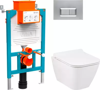 Комплект Унитаз подвесной Seramiksan Saturn Rimout A141151H с микролифтом + Система инсталляции для унитазов VitrA 800-2018 с кнопкой смыва, хром