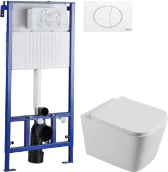 Комплект Унитаз подвесной STWORKI Бурос BU-04up безободковый, с микролифтом + Система инсталляции для унитазов STWORKI 510163 + Кнопка смыва STWORKI 230824 белая