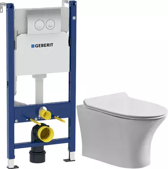 Комплект Унитаз подвесной STWORKI Дублин Db-01UP безободковый, с микролифтом + Система инсталляции для унитазов Geberit UP100 458.124.21.1S с кнопкой