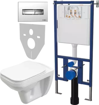 Комплект Унитаз подвесной STWORKI Дублин SETK3504-0605-001-1-6000 с микролифтом + Система инсталляции для унитазов DIWO 4501 + Кнопка смыва DIWO 7322 хром