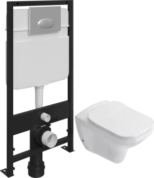 Комплект Унитаз подвесной STWORKI Дублин SETK3504-0605 с микролифтом + Система инсталляции для унитазов EWRIKA ProLT 0026-2020 с кнопкой смыва 0050 хром матовый