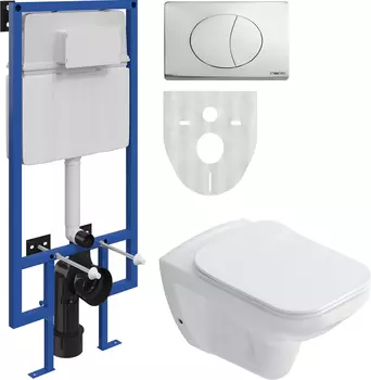 Комплект Унитаз подвесной STWORKI Дублин SETK3504-0605 с микролифтом + Система инсталляции для унитазов STWORKI 510163 с кнопкой смыва 230823 хром матовый
