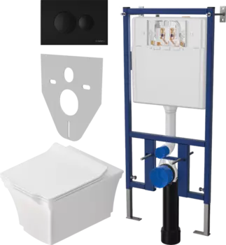 Комплект Унитаз подвесной STWORKI Хадстен SETK3304-0616-001-1-6000 с микролифтом + Система инсталляции для унитазов DIWO 4501 + Кнопка смыва DIWO 7313 черная матовая
