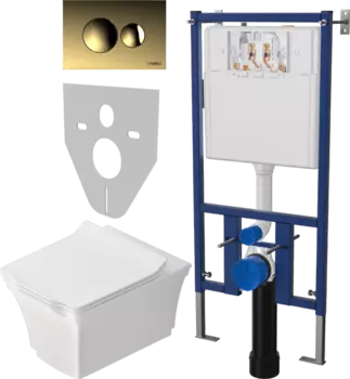 Комплект Унитаз подвесной STWORKI Хадстен SETK3304-0616-001-1-6000 с микролифтом + Система инсталляции для унитазов DIWO 4501 + Кнопка смыва DIWO 7315 золотая