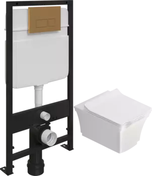 Комплект Унитаз подвесной STWORKI Хадстен SETK3304-0616-001-1-6000 с микролифтом + Система инсталляции для унитазов EWRIKA ProLT 0026-2020 с кнопкой смыва 0043 золото матовое