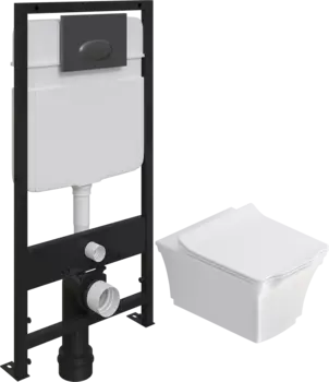 Комплект Унитаз подвесной STWORKI Хадстен SETK3304-0616-001-1-6000 с микролифтом + Система инсталляции для унитазов EWRIKA ProLT 0026-2020 с кнопкой смыва 0054 черной матовой