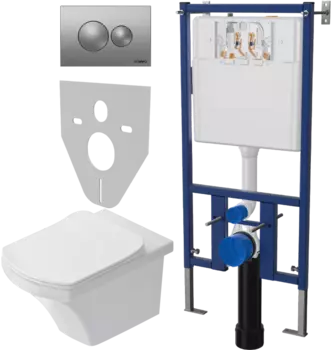 Комплект Унитаз подвесной STWORKI Хальмстад SETK2804-0606-001-1-6000 с микролифтом + Система инсталляции для унитазов DIWO 4501 + Кнопка смыва DIWO 7311 хром матовый