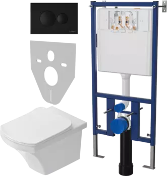 Комплект Унитаз подвесной STWORKI Хальмстад SETK2804-0606-001-1-6000 с микролифтом + Система инсталляции для унитазов DIWO 4501 + Кнопка смыва DIWO 7313 черная матовая