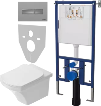 Комплект Унитаз подвесной STWORKI Хальмстад SETK2804-0606-001-1-6000 с микролифтом + Система инсталляции для унитазов DIWO 4501 + Кнопка смыва DIWO 7321 хром матовый