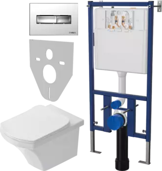 Комплект Унитаз подвесной STWORKI Хальмстад SETK2804-0606-001-1-6000 с микролифтом + Система инсталляции для унитазов DIWO 4501 + Кнопка смыва DIWO 7322 хром