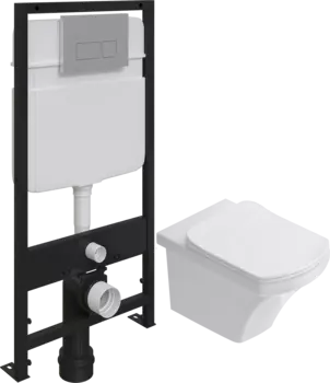 Комплект Унитаз подвесной STWORKI Хальмстад SETK2804-0606-001-1-6000 с микролифтом + Система инсталляции для унитазов EWRIKA ProLT 0026-2020 с кнопкой смыва 0040 хром матовый