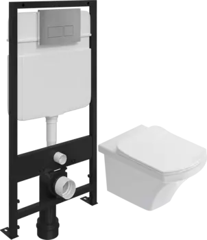 Комплект Унитаз подвесной STWORKI Хальмстад SETK2804-0606-001-1-6000 с микролифтом + Система инсталляции для унитазов EWRIKA ProLT 0026-2020 с кнопкой смыва 0041 хром