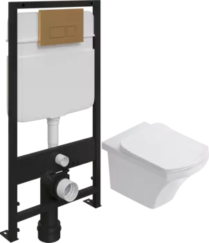 Комплект Унитаз подвесной STWORKI Хальмстад SETK2804-0606-001-1-6000 с микролифтом + Система инсталляции для унитазов EWRIKA ProLT 0026-2020 с кнопкой смыва 0043 золото матовое