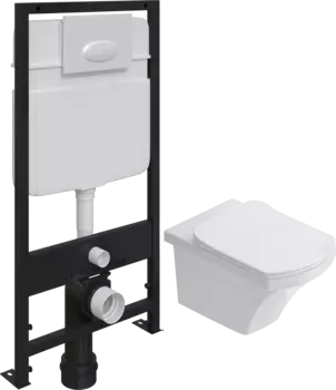 Комплект Унитаз подвесной STWORKI Хальмстад SETK2804-0606-001-1-6000 с микролифтом + Система инсталляции для унитазов EWRIKA ProLT 0026-2020 с кнопкой смыва 0052 белой матовой