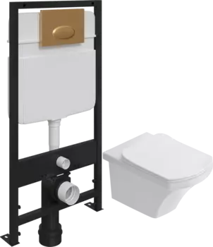 Комплект Унитаз подвесной STWORKI Хальмстад SETK2804-0606-001-1-6000 с микролифтом + Система инсталляции для унитазов EWRIKA ProLT 0026-2020 с кнопкой смыва 0053 золото матовое