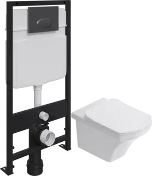 Комплект Унитаз подвесной STWORKI Хальмстад SETK2804-0606-001-1-6000 с микролифтом + Система инсталляции для унитазов EWRIKA ProLT 0026-2020 с кнопкой смыва 0054 черной матовой