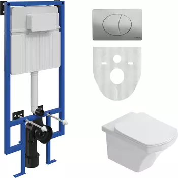 Комплект Унитаз подвесной STWORKI Хальмстад SETK2804-0606-001-1-6000 с микролифтом + Система инсталляции для унитазов STWORKI 510162 с кнопкой смыва 230822 хром глянцевый