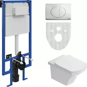 Комплект Унитаз подвесной STWORKI Хальмстад SETK2804-0606-001-1-6000 с микролифтом + Система инсталляции для унитазов STWORKI 510162 с кнопкой смыва 230823 хром матовый