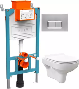 Комплект Унитаз подвесной STWORKI Хельсинки Clean On DPL EO slim 63429 безободковый + Инсталляция VitrA 800-2018 с кнопкой смыва, хром